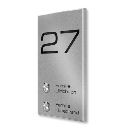 Metzler Türklingel Aufputz Zweifamilienhaus | Gravur optional | RAL 9007 Graualuminium | Alan M2