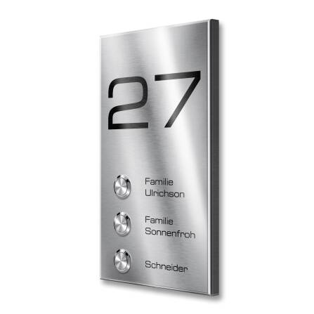 Metzler Türklingel Aufputz Mehrfamilienhaus Gravur | Edelstahl gebürstet | Alan M3