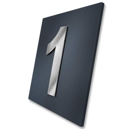 3D-Hausnummernschild in Anthrazit mit Edelstahlziffer | Hausnummer 1