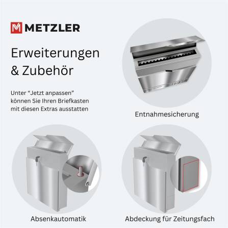 Metzler Standbriefkasten mit hochwertigem Stahlkorpus und gebürsteter Edelstahlfront | Siebert
