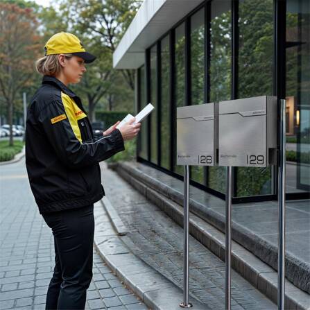 Metzler Edelstahl Standbriefkasten Mehrfamilienhaus mit hochwertigem Stahlkorpus und gebürsteter Edelstahlfront | Siebert