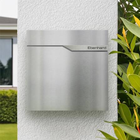 Metzler Briefkasten mit Edelstahlfront | personalisiert mit Gravur | Edelstahl-Namensschild | mit Zeitungsfach | Ebenhard