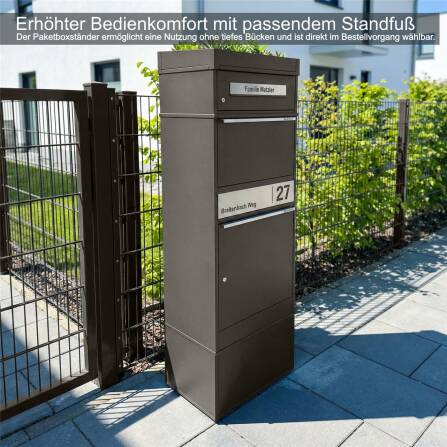 Metzler Paketbox mit Pflanzdach | DB 703 Eisenglimmer | personalisiert mit Gravur | Edelstahl-Namensschild | mit Briefeinwurf | Bispo 2