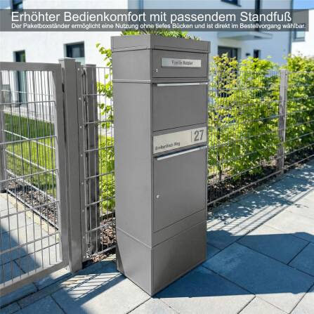 Metzler Paketbox mit Pflanzdach | Grau | personalisiert mit Gravur | Edelstahl-Namensschild | mit Briefeinwurf | Bispo 2