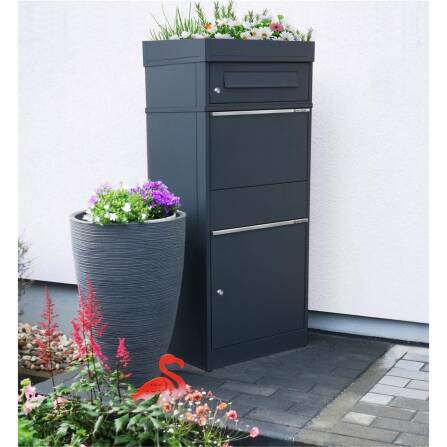 Metzler Paketbox mit Briefkasten | mit Pflanzdach | mit Briefeinwurf | für Pakete bis zur Größe M | rostfrei | Bispo