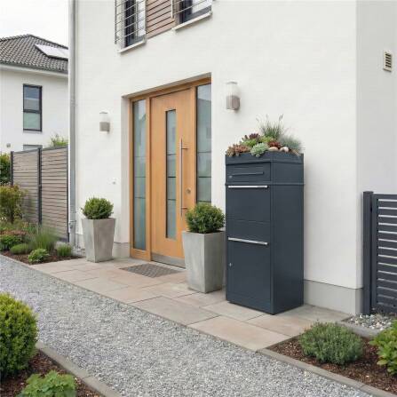 Metzler Paketbox mit Briefkasten | mit Pflanzdach | RAL 7016 Anthrazitgrau| mit Briefeinwurf | für Pakete bis zur Größe M | rostfrei | Bispo