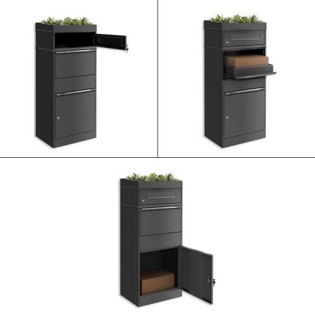 Metzler cassetta postale pacchi con tetto piantumato | con inserto per lettere | DB 703 ferro micaceo | per pacchi fino alla misura M | inox | Bispo