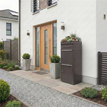 Metzler cassetta postale pacchi con tetto piantumato | con inserto per lettere | DB 703 ferro micaceo | per pacchi fino alla misura M | inox | Bispo