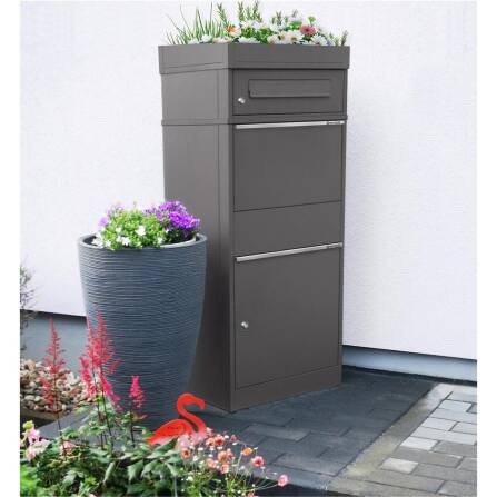 Metzler cassetta postale pacchi con tetto piantumato | con inserto per lettere | DB 703 ferro micaceo | per pacchi fino alla misura M | inox | Bispo