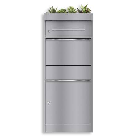 Metzler Paketbox mit Briefkasten | mit Pflanzdach | Grau | mit Briefeinwurf | für Pakete bis zur Größe M | rostfrei | Bispo