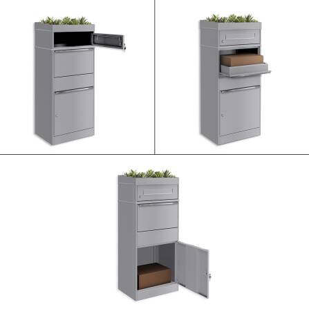 Metzler Paketbox mit Briefkasten | mit Pflanzdach | Grau | mit Briefeinwurf | für Pakete bis zur Größe M | rostfrei | Bispo