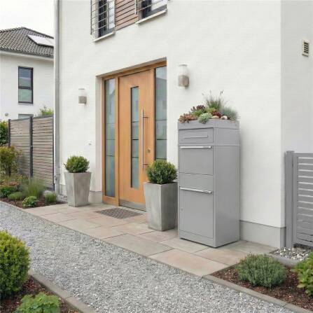 Metzler Paketbox mit Briefkasten | mit Pflanzdach | Grau | mit Briefeinwurf | für Pakete bis zur Größe M | rostfrei | Bispo