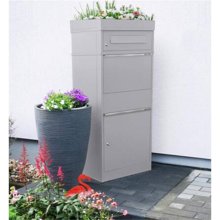 Metzler Paketbox mit Briefkasten | mit Pflanzdach | Grau | mit Briefeinwurf | für Pakete bis zur Größe M | rostfrei | Bispo