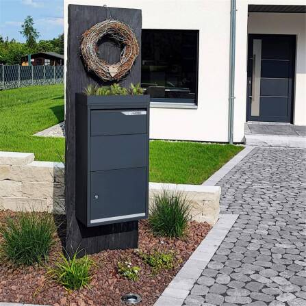 Metzler Paketbox mit Pflanzdach | Anthrazit RAL 7016 | für Pakete bis zur Größe S | rostfrei | Avalon 3