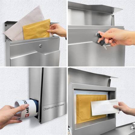 Metzler Briefkasten mit Edelstahlfront | personalisiert mit Gravur | Edelstahl-Namensschild | mit Zeitungsfach | Enno