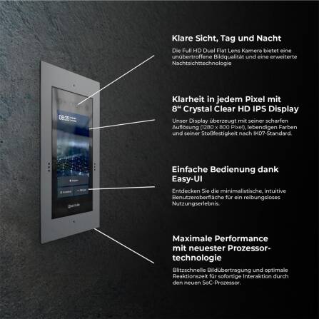 Metzler Türsprechanlage mit Kamera | Gesichtserkennung | Touch-Display | Live-HD-Video | Ein- und Mehrfamilien | Grau | SDM10X