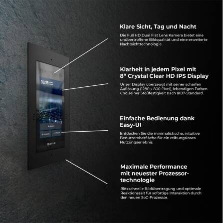Metzler Türsprechanlage mit Kamera | Gesichtserkennung | Touch-Display | Live-HD-Video | Ein- und Mehrfamilien | Schwarz | SDM10X