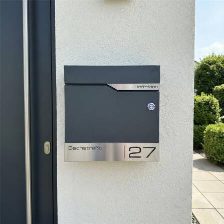 Metzler Briefkasten mit Funkklingel | personalisiert mit Gravur | Edelstahl-Namensschild | mit Zeitungsfach | Siebert