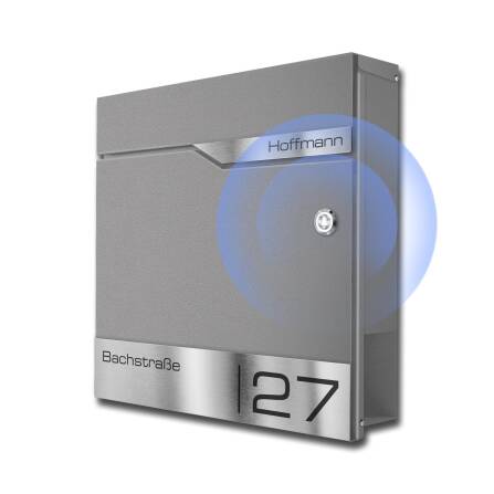 Metzler Boîte aux lettres | personnalisée avec gravure | Gris | Plaque de nom en acier inoxydable | avec compartiment pour journaux | Siebert