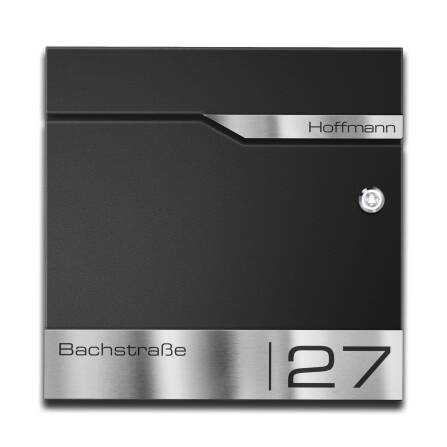 Metzler Briefkasten mit Funkklingel | personalisiert mit Gravur | Schwarz | Edelstahl-Namensschild |mit Zeitungsfach | Siebert
