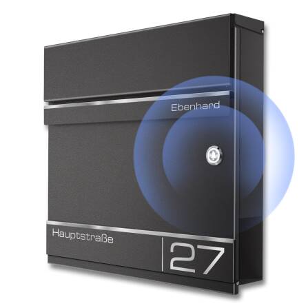 Metzler Briefkasten mit Funkklingel | personalisiert mit Gravur | Eisenglimmer | Edelstahl-Namensschild | mit Zeitungsfach | Hermann