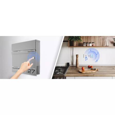 Metzler Briefkasten mit Funkklingel | personalisiert mit Gravur | Grau | Edelstahl-Namensschild | mit Zeitungsfach | Hermann