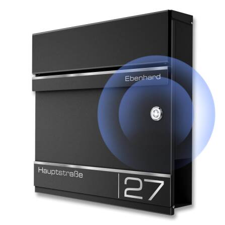 Metzler cassetta delle lettere con campanello wireless | personalizzata con incisione | Nero | targhetta nome in acciaio inox | con vano giornali | Hermann