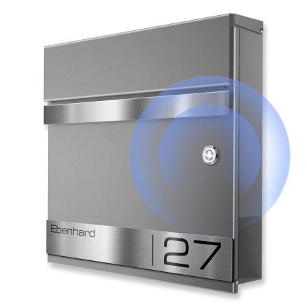 Metzler Briefkasten mit Funkklingel | personalisiert mit Gravur | Grau | Edelstahl-Namensschild | mit Zeitungsfach | Stencil