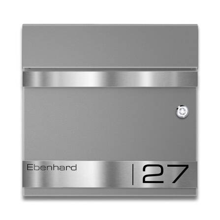 Metzler Briefkasten mit Funkklingel | personalisiert mit Gravur | Grau | Edelstahl-Namensschild | mit Zeitungsfach | Stencil