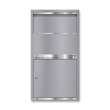 Metzler Paketbox | personalisiert mit Gravur | Grau | Edelstahl-Namensschild | rostfrei & massiv | Avalon 1