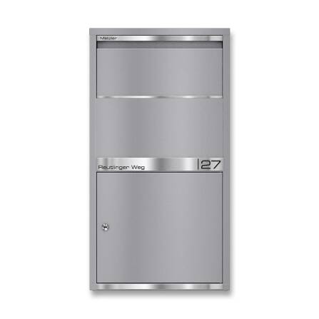 Metzler Paketbox | personalisiert mit Gravur | Grau | Edelstahl-Namensschild | rostfrei & massiv | Avalon 1