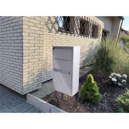 Metzler Paketbox | personalisiert mit Gravur | Grau | Edelstahl-Namensschild | rostfrei & massiv | Avalon 1