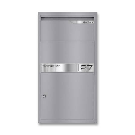 Metzler Paketbox | personalisiert mit Gravur | Grau | Edelstahl-Namensschild | rostfrei & massiv | Avalon 2