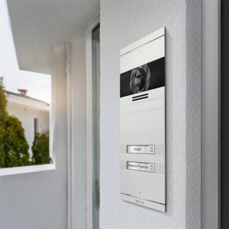 Metzler VDM10 2.0 Video-Türsprechanlage mit austauschbarem Namensschild | Weiß | 2 Klingeltaster | Neo