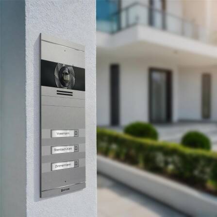 Metzler VDM10 2.0 Video-Türsprechanlage mit austauschbarem Namensschild | Grau | 3 Klingeltaster | Neo