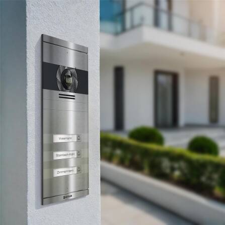 Metzler VDM10 2.0 Video-Türsprechanlage mit austauschbarem Namensschild | Edelstahl | 3 Klingeltaster | Neo