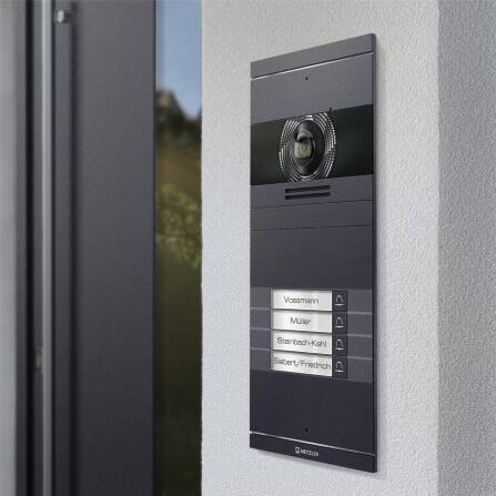 Metzler VDM10 2.0 Video-Türsprechanlage mit austauschbarem Namensschild | Eisenglimmer | 4 Klingeltaster | Neo