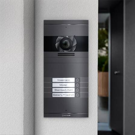 Metzler VDM10 2.0 Video-Türsprechanlage mit austauschbarem Namensschild | Eisenglimmer | 4 Klingeltaster | Neo