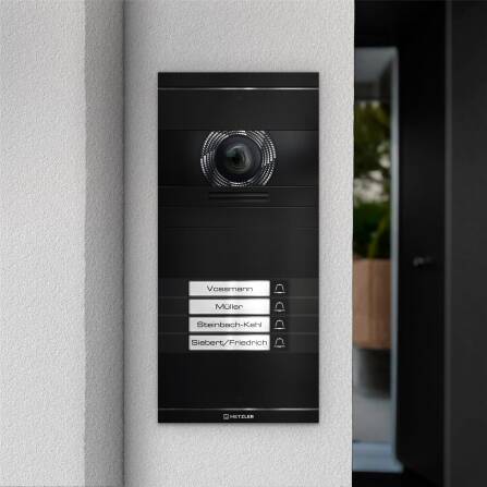 Metzler VDM10 2.0 Video-Türsprechanlage mit austauschbarem Namensschild | Schwarz | 4 Klingeltaster | Neo
