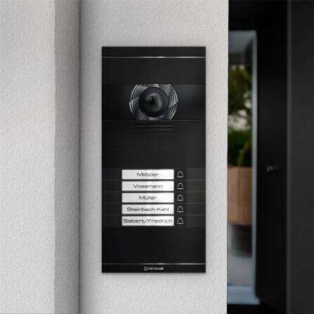 Metzler VDM10 2.0 Interphone vidéo avec plaqes de nom échangeables | Noir | 5 boutons de sonnettes | Neo