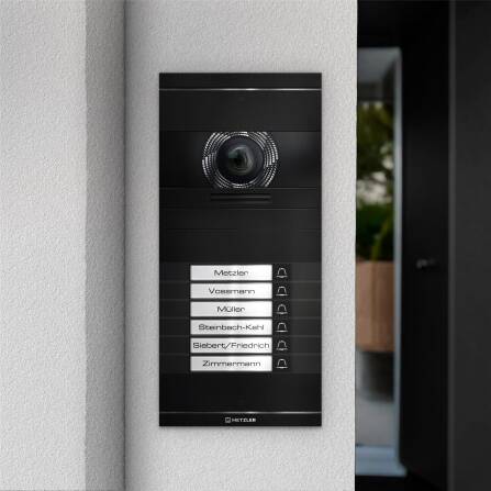 Metzler VDM10 2.0 Video-Türsprechanlage mit austauschbarem Namensschild | Schwarz | 6 Klingeltaster | Neo