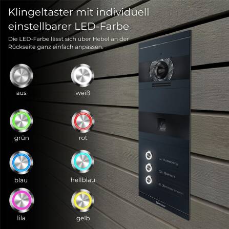 Metzler VDM10 2.0 Video-Türsprechanlage | mit Fingerprint | 3 Klingeltaster | Niko