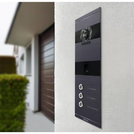 Metzler VDM10 2.0 Video-Türsprechanlage | mit Fingerprint | 3 Klingeltaster | Eisenglimmer | Niko