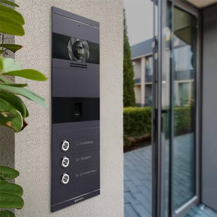 Metzler VDM10 2.0 Video-Türsprechanlage | mit Fingerprint | 3 Klingeltaster | Eisenglimmer | Niko