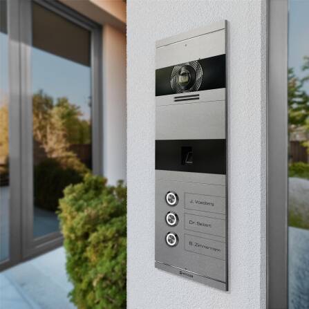 Metzler VDM10 2.0 Video-Türsprechanlage | mit Fingerprint | 3 Klingeltaster | Grau | Niko