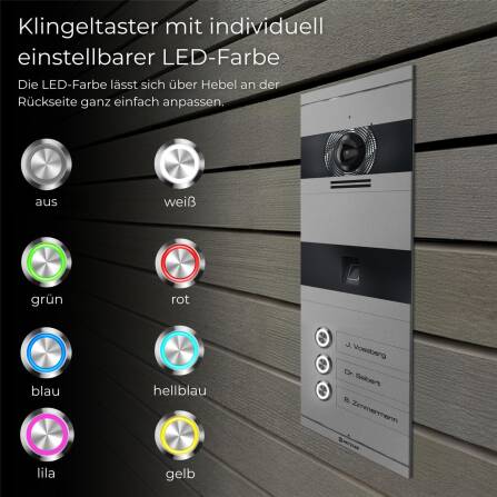 Metzler VDM10 2.0 Video-Türsprechanlage | mit Fingerprint | 3 Klingeltaster | Grau | Niko
