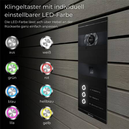 Metzler VDM10 2.0 Interphone Vidéo | Empreinte digitale | 3 boutons de sonnette | Noir | Niko