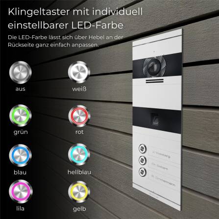 Metzler VDM10 2.0 Video-Türsprechanlage | mit Fingerprint | 3 Klingeltaster | Weiß | Niko