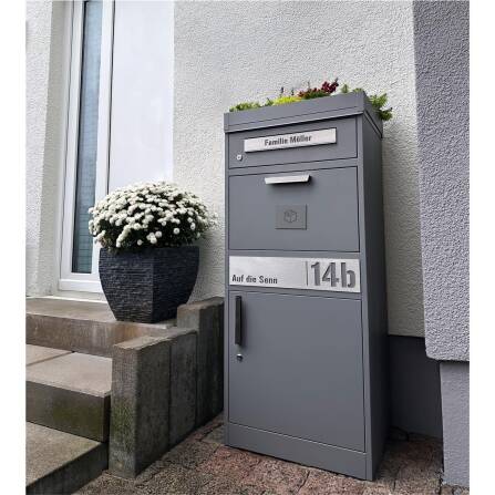 Metzler Edelstahlschild mit Paketsymbol für Paketboxen | Grau