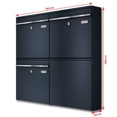 Metzler Briefkastenanlage für 3 Parteien, pulverbeschichtet in Anthrazitgrau RAL7016